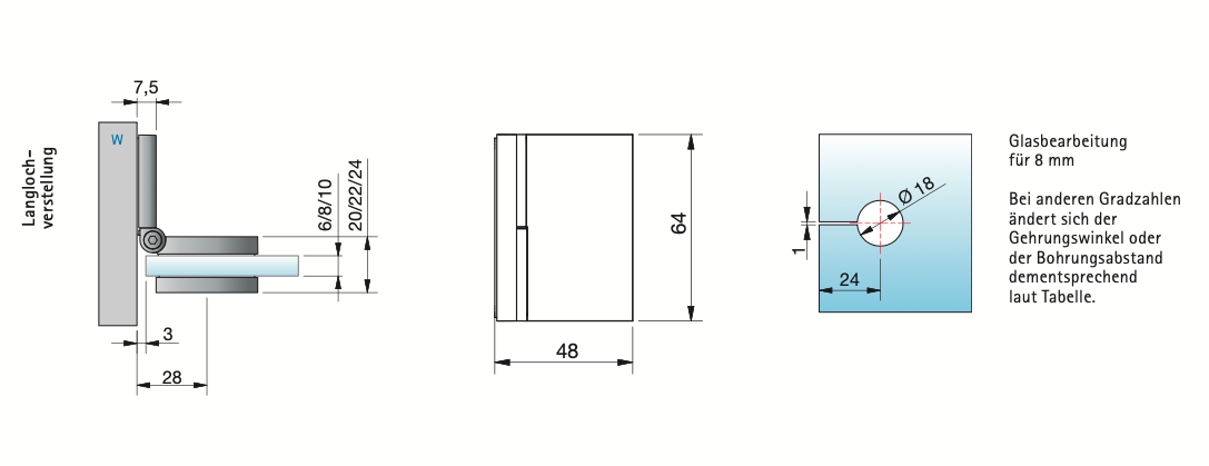 Flamea+ Linea glasklem wand/glas 90° - 8199M1 - Technische Tekening