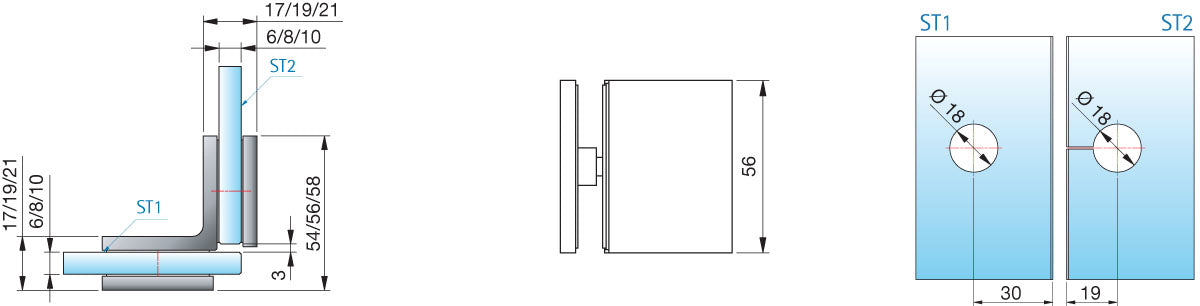 Flamea glasklem glas/glas 90° - 8172 - Technische Tekening