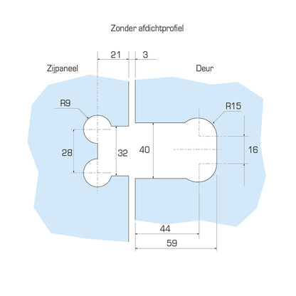Flamea douchescharnier glas/glas 180° - 8182 - Sparing zonder afdichtprofiel