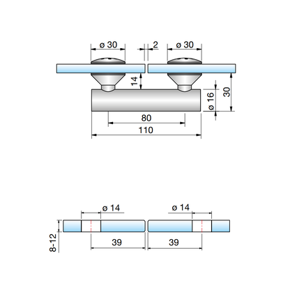 Vivere2 Glas-Glas Connector 180°, Verhoogd - 7777VA - Technische Tekening