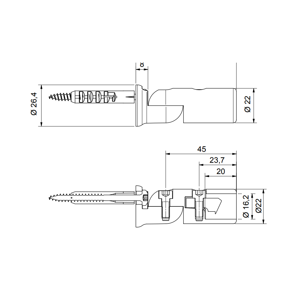 Wandaansluiting voor stabilisatiestang - 8744 WV - Technische Tekening