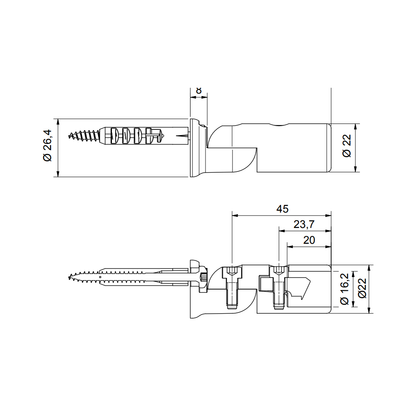 Wandaansluiting voor stabilisatiestang - 8744 WV - Technische Tekening