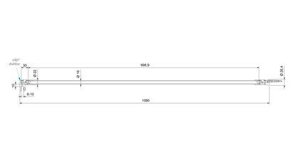 Stabilisatiestang set glas-wand 1000 mm verstelbaar - 8744 - Technische Tekening