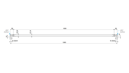 Stabilisatiestang set glas-glas 1000 mm - 8745 - Technische Tekening