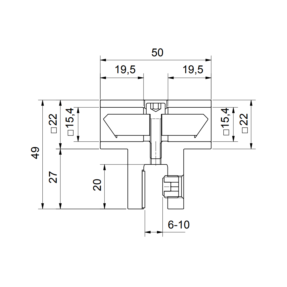 T-stuk voor stabilisatiestang - 8794 TS - Technische Tekening