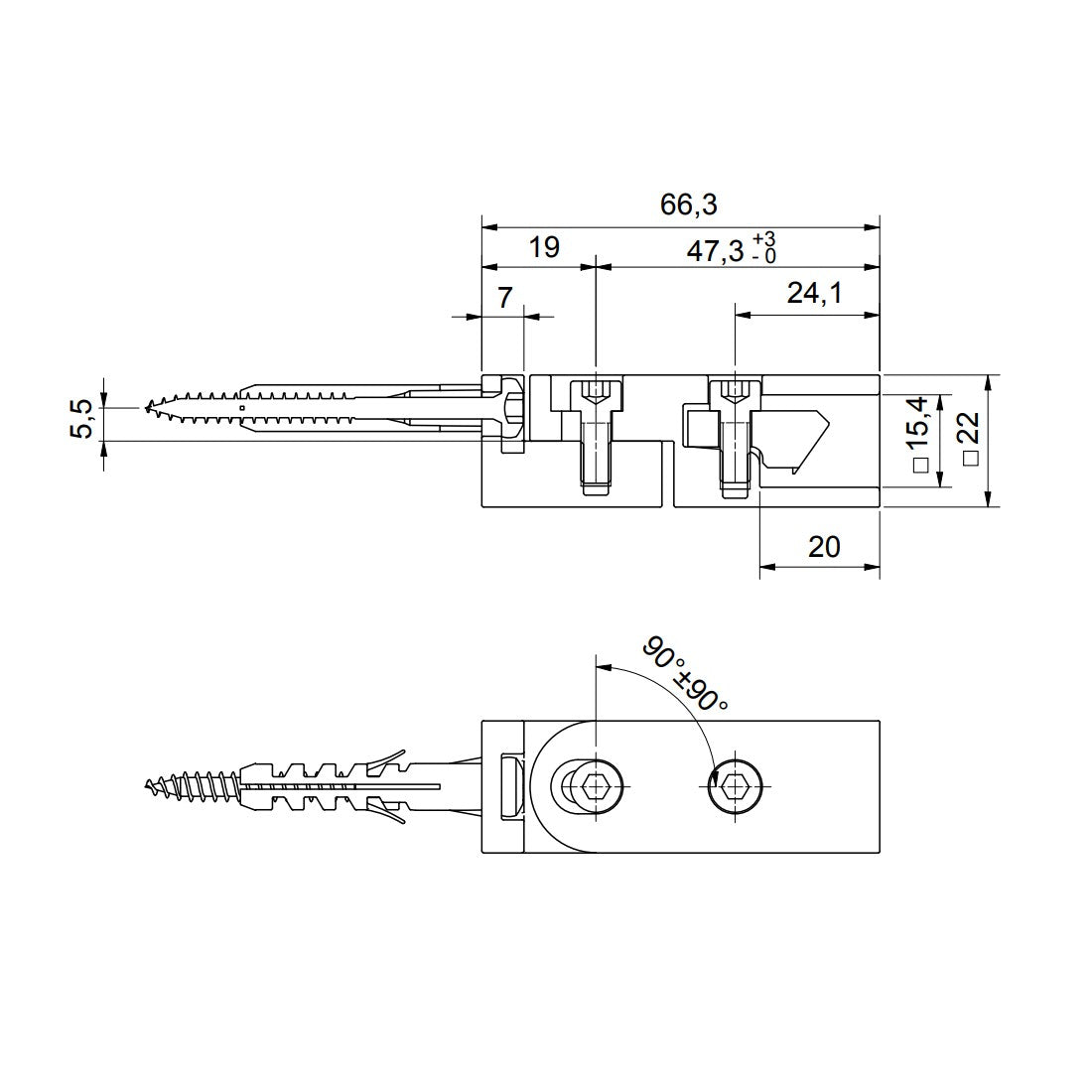 Wandaansluiting voor stabilisatiestang - 8794 WV - Technische Tekening