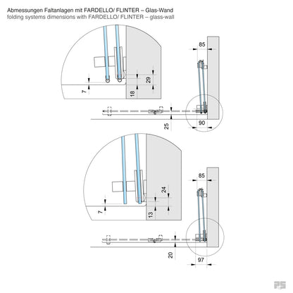 Fardello douchescharnier wand/glas 90° - 8900 - Technische Tekening