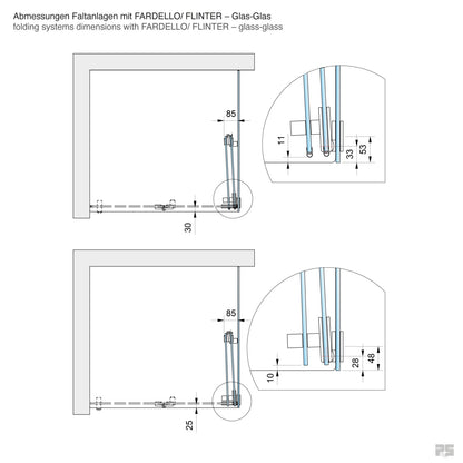 Fardello douchescharnier glas/glas 90° - 8902 - Technische Tekening