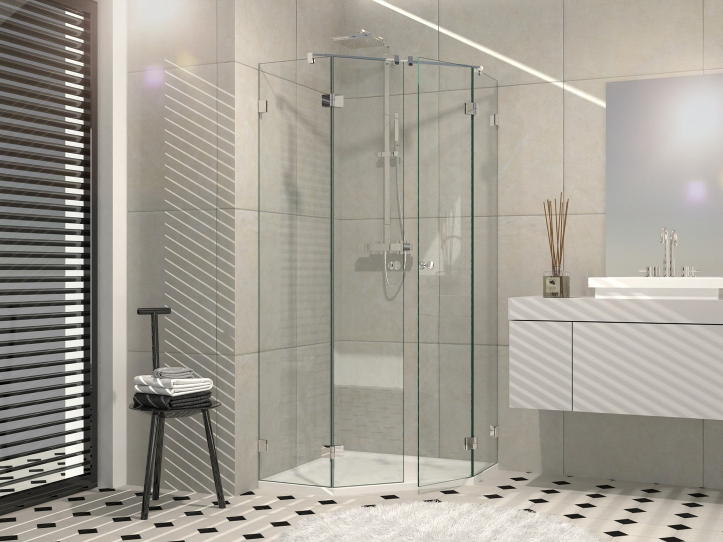 Nivello douchescharnier glas/glas 135° - 8365 - Sfeer